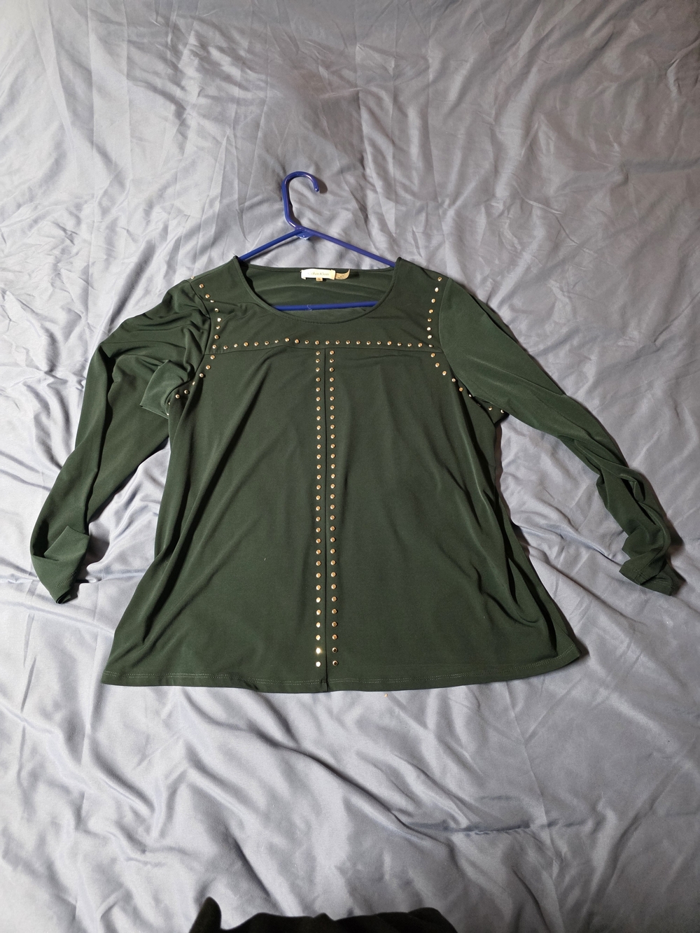 Calvin Klein Dark Green Long-Sleeve Studded Tee 1XL